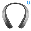 Wireless neckband headphones - black neckband with retractable earbuds and built-in speaker for sports and calls