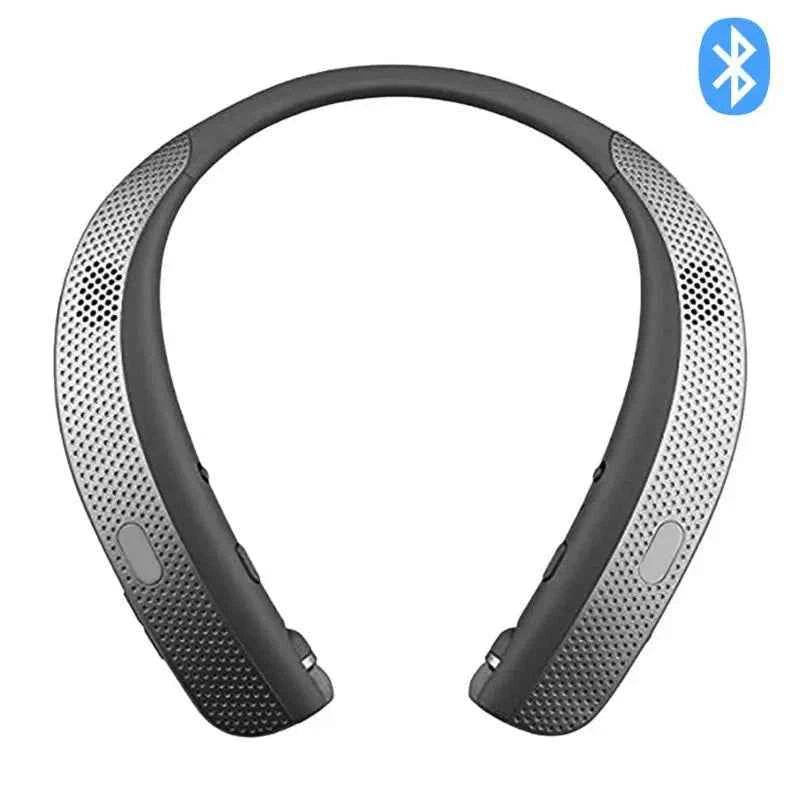 Wireless neckband headphones - black neckband with retractable earbuds and built-in speaker for sports and calls