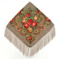 Luxury Floral Russian Scarf - Fringed Square Babushka Shawl