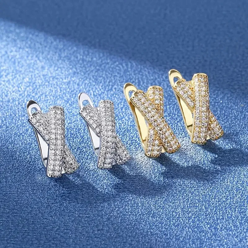 Natural Diamond Earrings - 18K Solid Gold White Gold Round Brilliant Cut