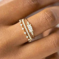 Marquise cut engagement ring - 18K solid gold with natural G-color diamond and side diamonds on white background