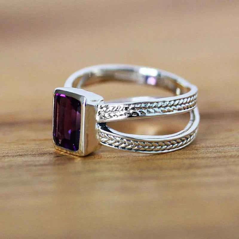 H387 Geometric Emerald Cut Gemstone Ring 925 Silver Bezel Setting Unisex Everyday Wear