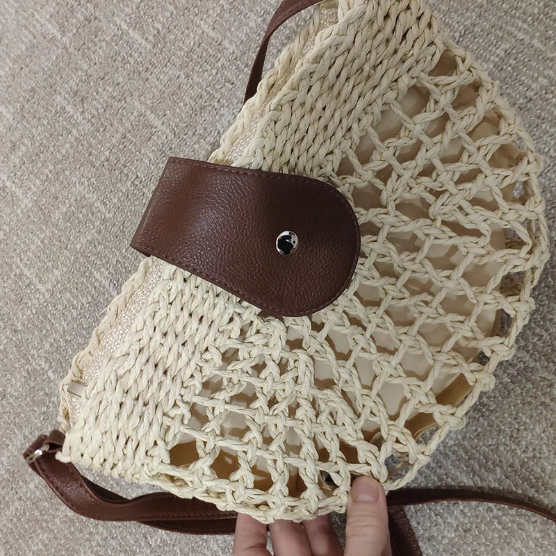 Elegant Straw Semicircle Bag - Chic Summer Crossbody