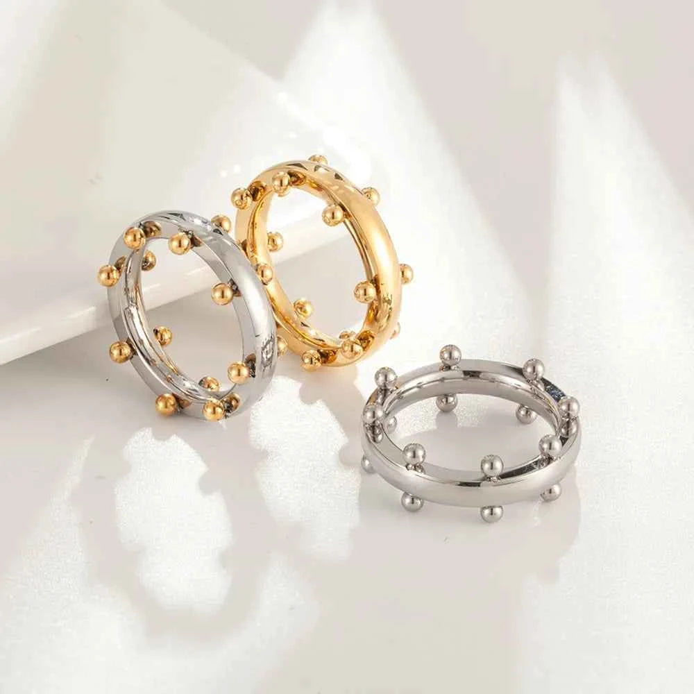 Luxury Stainless Steel Mini Ball Ring - Gold Vintage Finger Ring