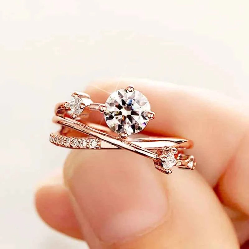 Q113 Women's White Gold Diamond Engagement Ring Round Brilliant Cut Natural G Color With Side Diamonds