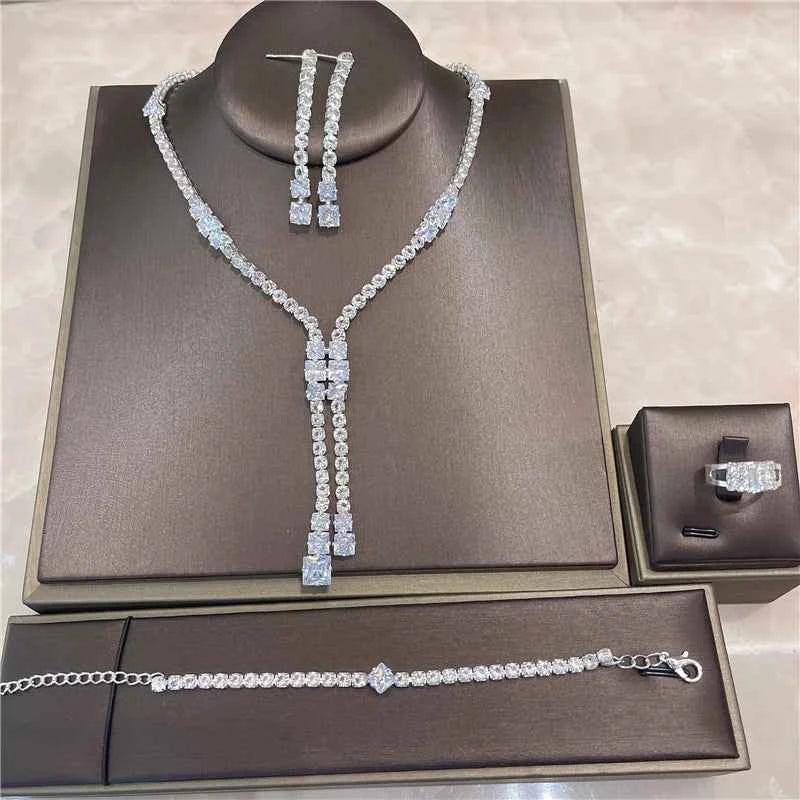 Elegant Crystal Tassel Wedding Jewelry Set - Silver & Gold