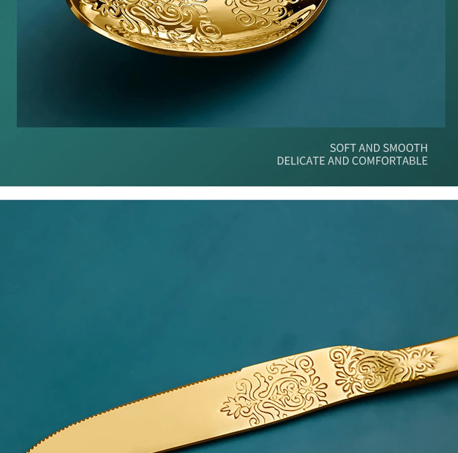 Elegant Vintage Carved Flatware Set - 304 Stainless Steel