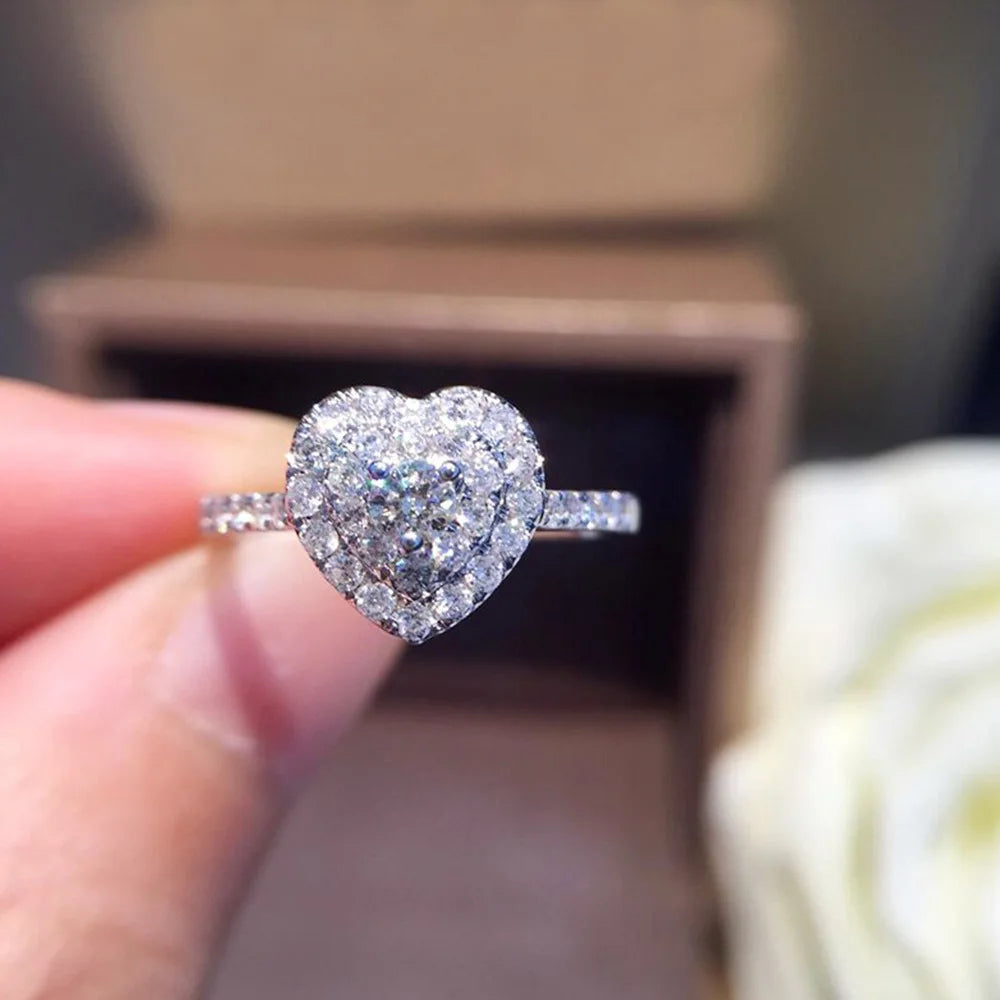 Elegant Heart Cut Diamond Ring - White Gold Engagement Ring with Side Stones