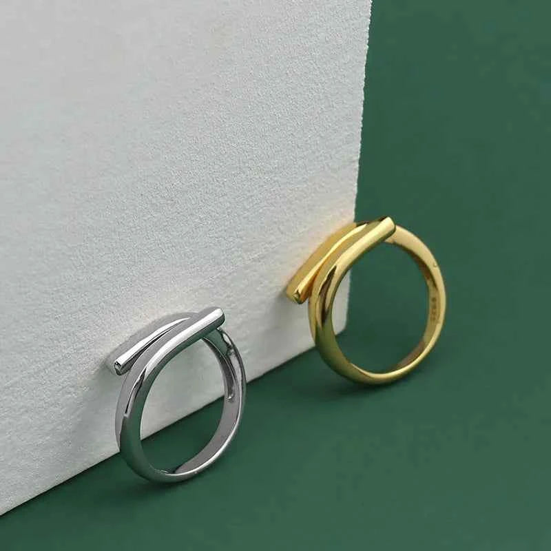 Elegant Double Layer Geometric Ring - Adjustable Silver Fashion Jewelry