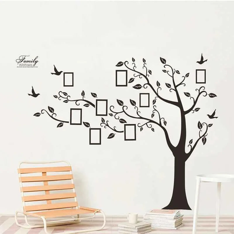 3D Family Tree Wall Sticker - Large Black PVC Adhesive Mural Decal for Living Room - Tulique