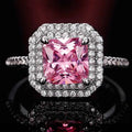 Princess cut pink diamond ring - elegant halo with D color side diamonds on band