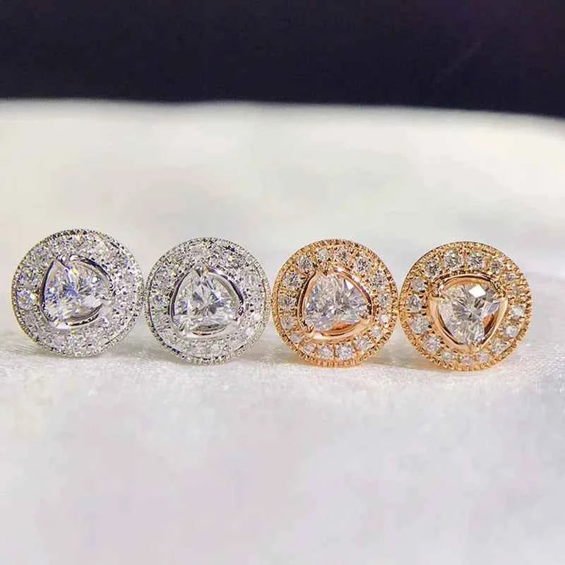 Trillion cut diamond earrings - 18K gold bezel set studs in white and rose gold options
