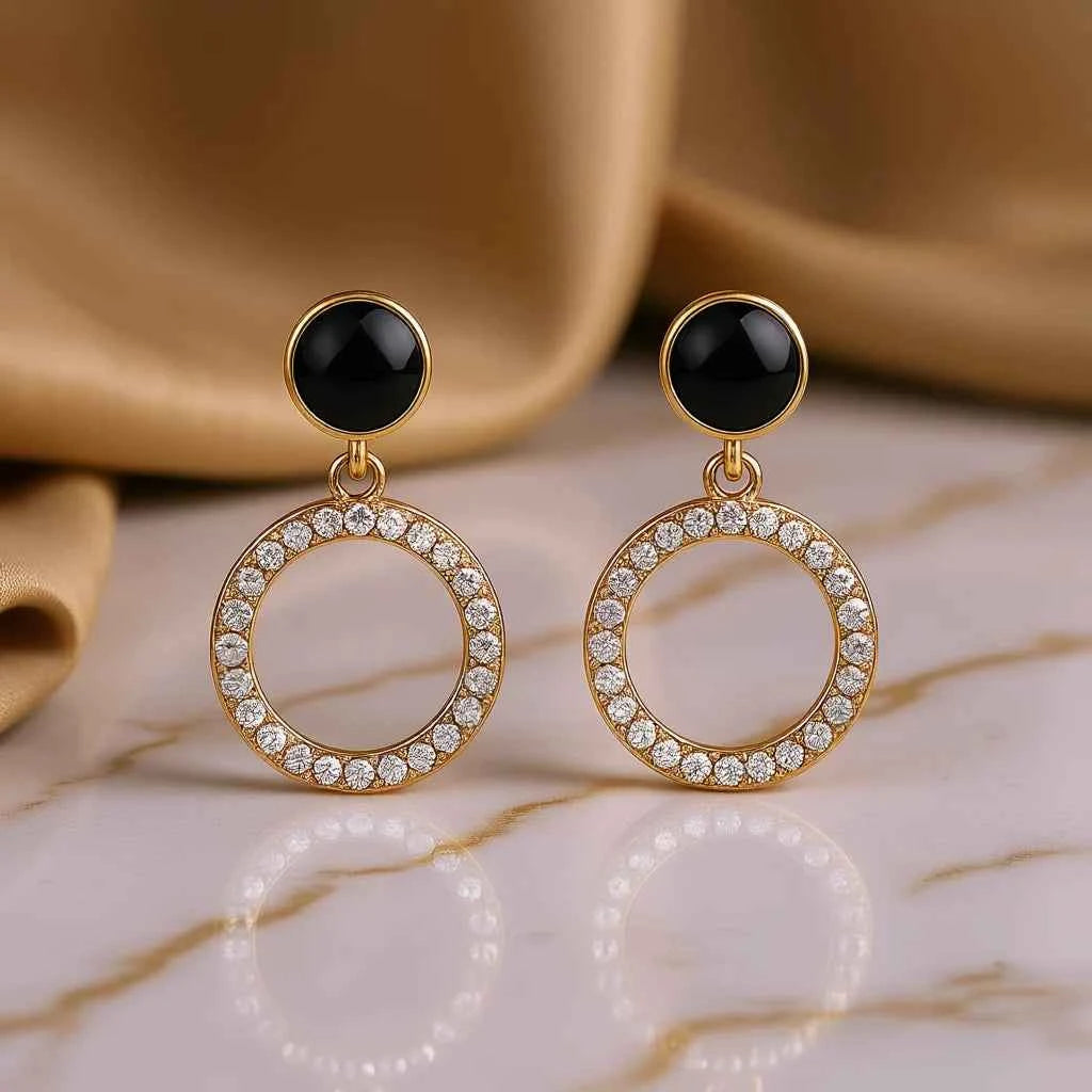 E1619 Classic Gold Drop Earrings Women's Zinc Alloy Crystal Rhinestone Geometric Circle Bezel Setting Party Fashion Jewelry