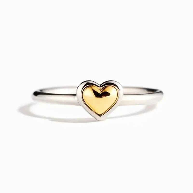 T0101 Heart Shape Silver Ring Gold Plated Bezel Setting Unisex Everyday Wear Fine Jewelry