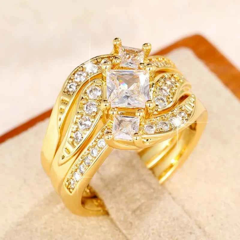 Q235 Bridal Jewelry Set 18K Solid Gold Princess Cut Diamond Claw Setting Women's Wedding Jewelry Set