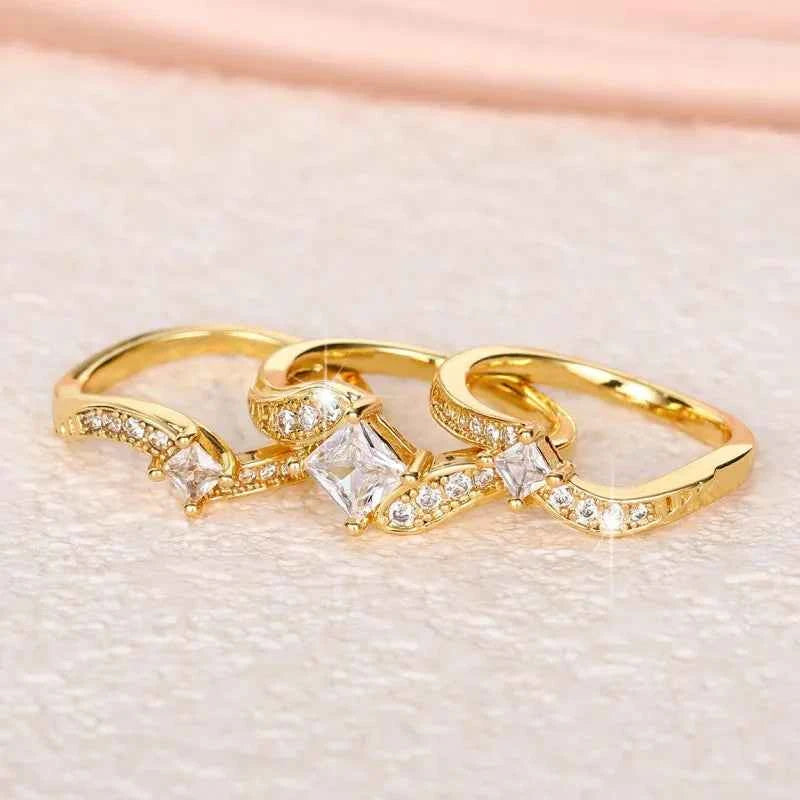 Q235 Bridal Jewelry Set 18K Solid Gold Princess Cut Diamond Claw Setting Women's Wedding Jewelry Set