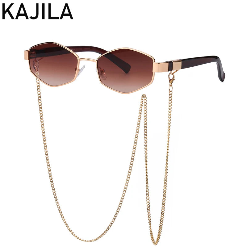 Luxury Hexagon Sunglasses with Chain - Designer Shades