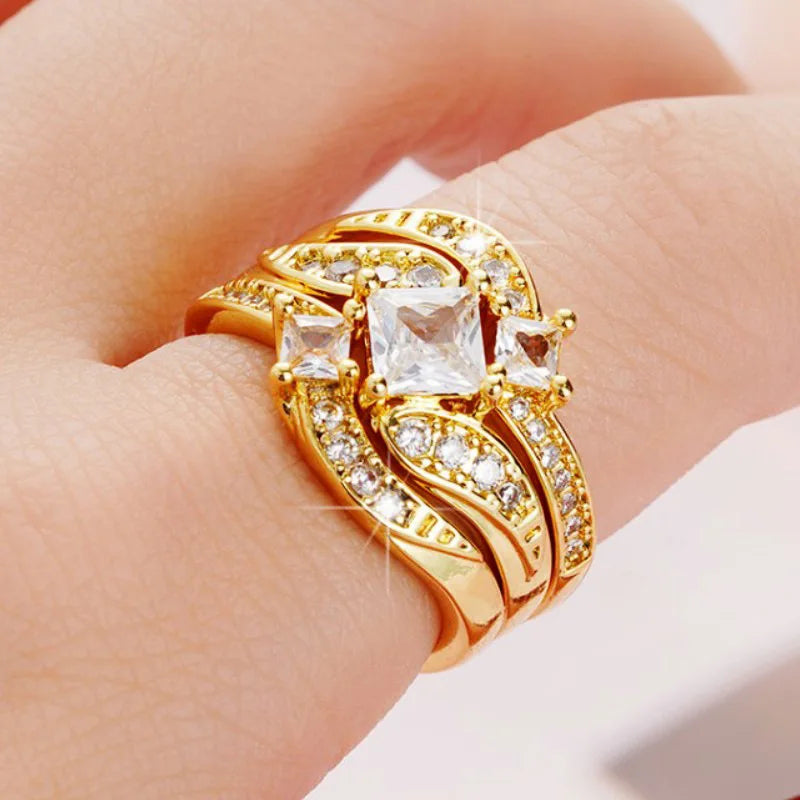 Elegant Bridal Jewelry Set - Princess Cut Diamond with 18K Gold