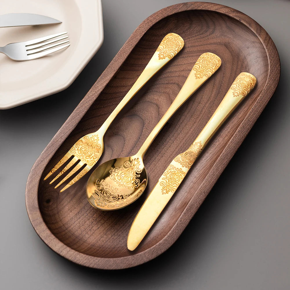 Elegant Vintage Carved Flatware Set - 304 Stainless Steel