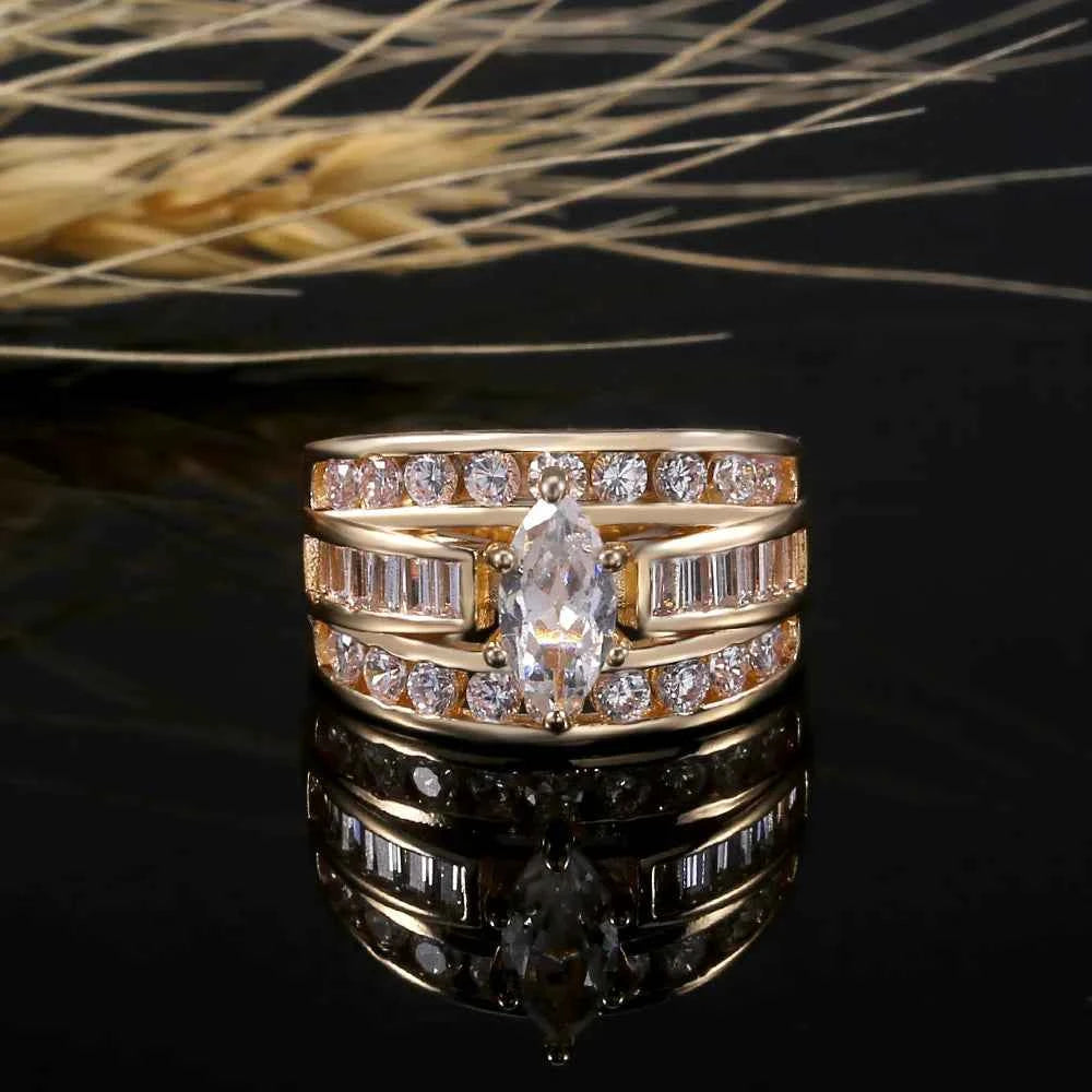 B2965 Women's 18K Solid Gold Marquise Diamond Engagement Ring with Round Brilliant Side Stones Natural D Color