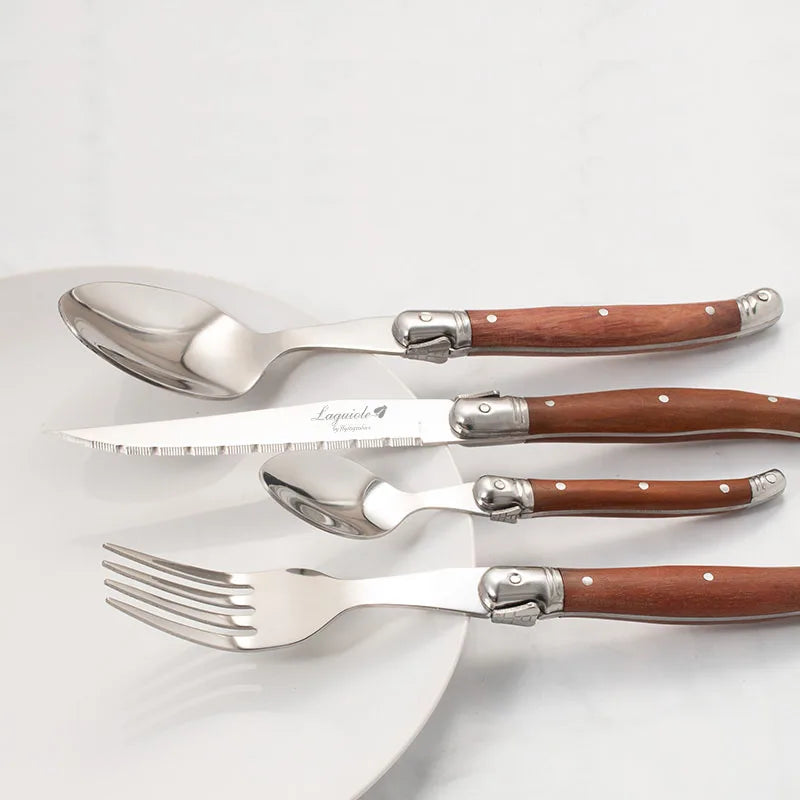 Luxury Laguiole Cutlery Set - Rose Wood Handle Dinnerware