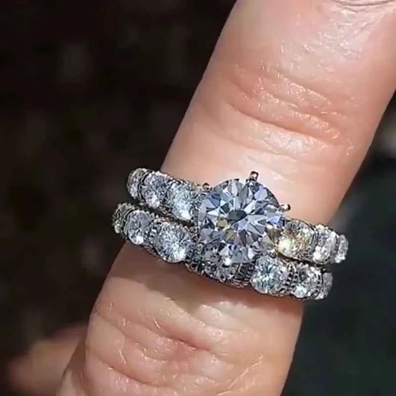 F254 Diamond Ring White Gold Round Brilliant Cut Natural Diamond Engagement Women's Jewelry D Color