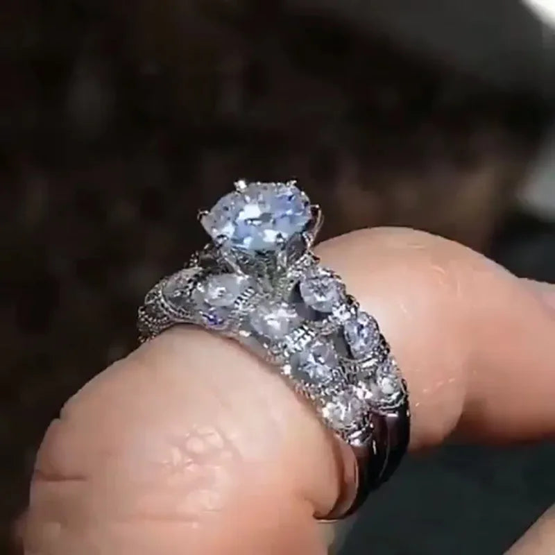 F254 Diamond Ring White Gold Round Brilliant Cut Natural Diamond Engagement Women's Jewelry D Color