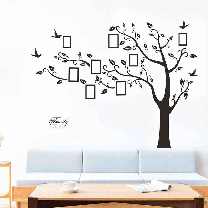 3D Family Tree Wall Sticker - Large Black PVC Adhesive Mural Decal for Living Room - Tulique