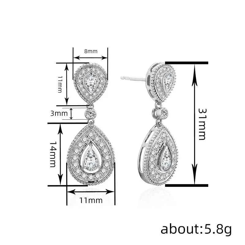 Golden Diamond Earrings 18K Solid Gold Pear Cut Natural Diamonds Classic Wedding Women's Jewelry with Side Stones