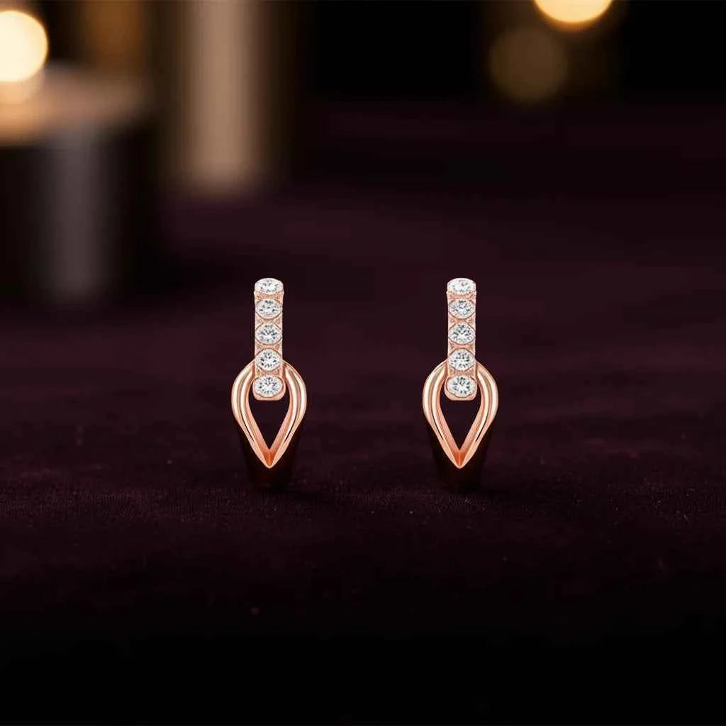 E4214 Rose Gold Diamond Earrings Round Brilliant Cut G Color Natural Minimalist Women's Everyday Wear