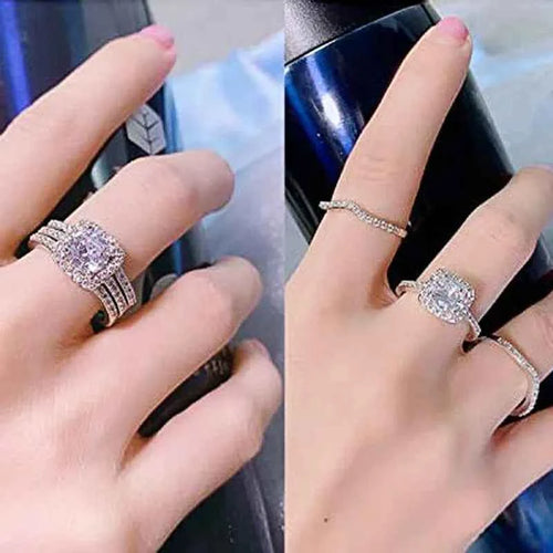 T0612 Bridal Jewelry Set 925 Silver Round Brilliant Cut Diamond Ring with Claw Setting Geometric Design Wedding Women's Jewelry