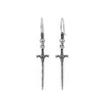Antique silver sword earrings - pair of punk style drop earrings with silver plating and crossguard design