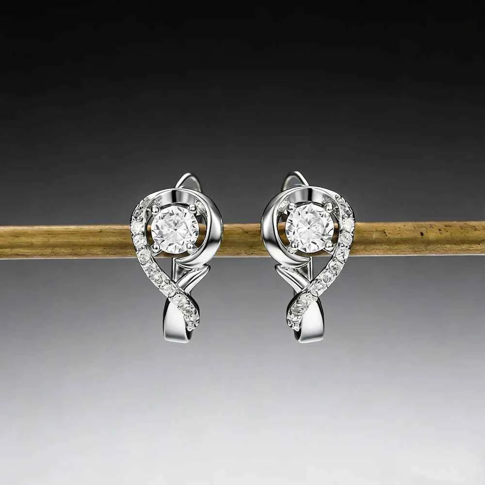 E728 White Gold Diamond Earrings Round Brilliant Cut Natural Diamonds Women's Wedding Classic Style
