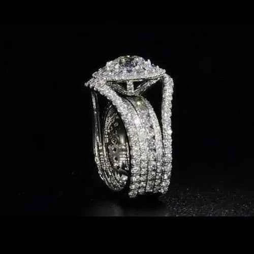 H143 Diamond Ring Women's Round Brilliant Cut Natural Diamond Classic Engagement Ring with Side Stones