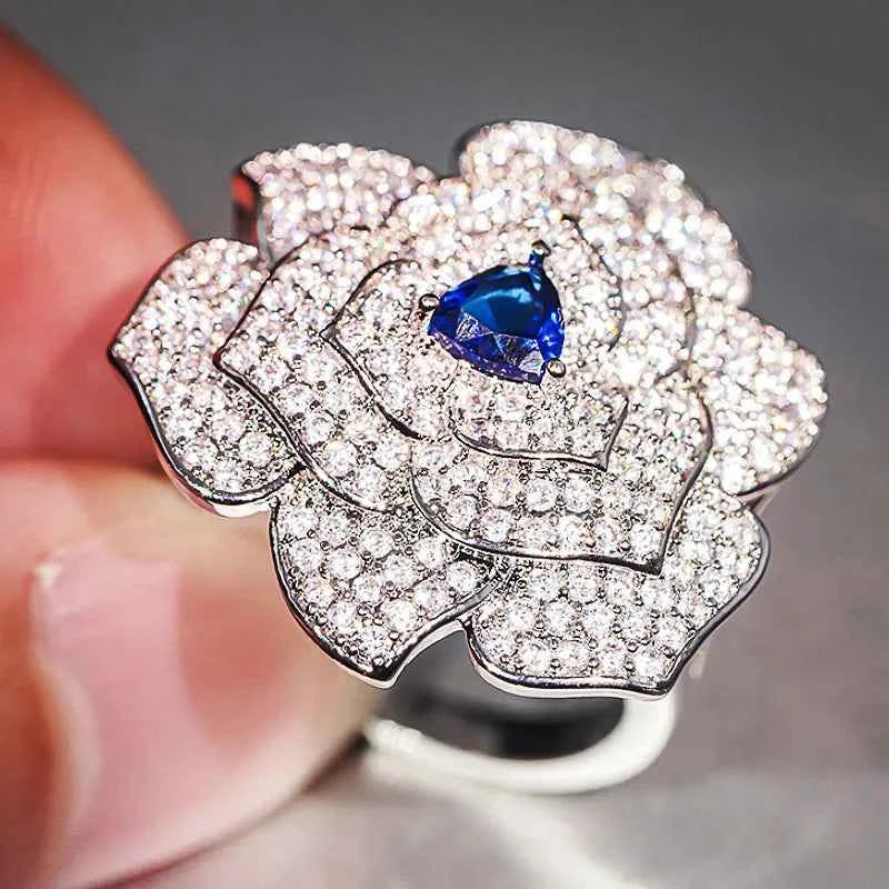 DJ100 Flower Brooch 925 Silver Triangle Cut Sapphire Center Pave Setting Women's Gift Fine Jewelry