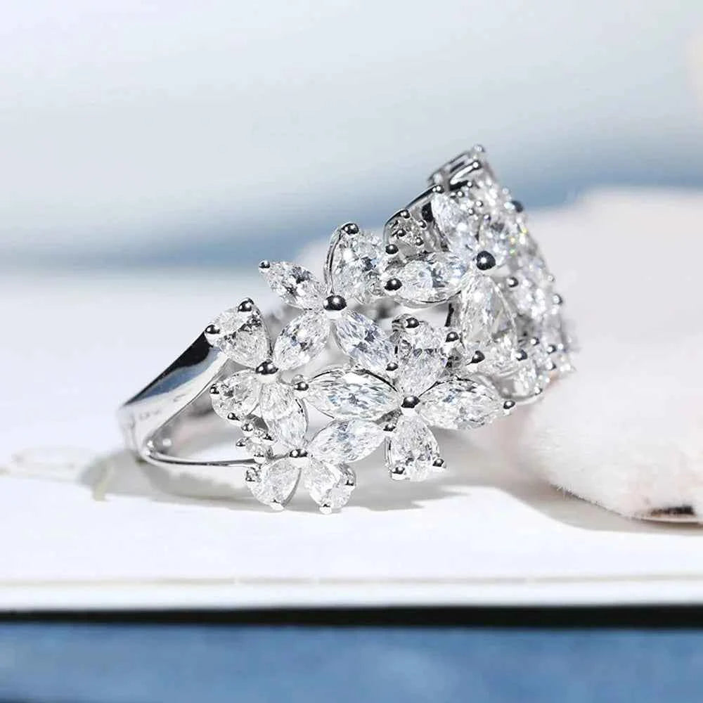 F1567 White Gold Diamond Ring Marquise Cut Natural D Color Women's Romantic Wedding Jewelry