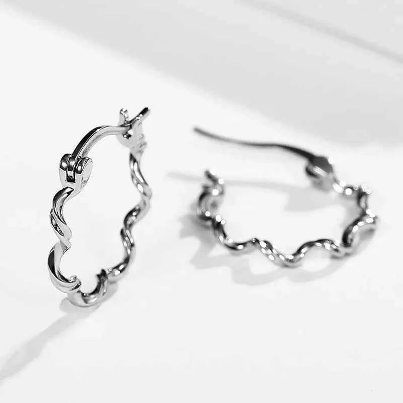 E920 White Gold Plated Zircon Hoop Earrings Minimalist Unisex Fine Jewelry
