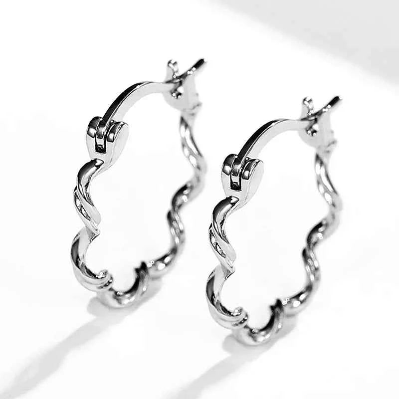 White gold hoop earrings - minimalist unisex design with polished finish and secure clasp