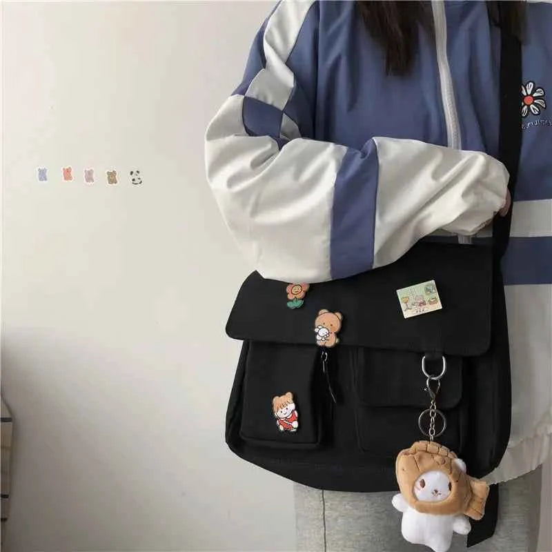 Elegant Canvas Crossbody Bag - Casual Satchel for Girls