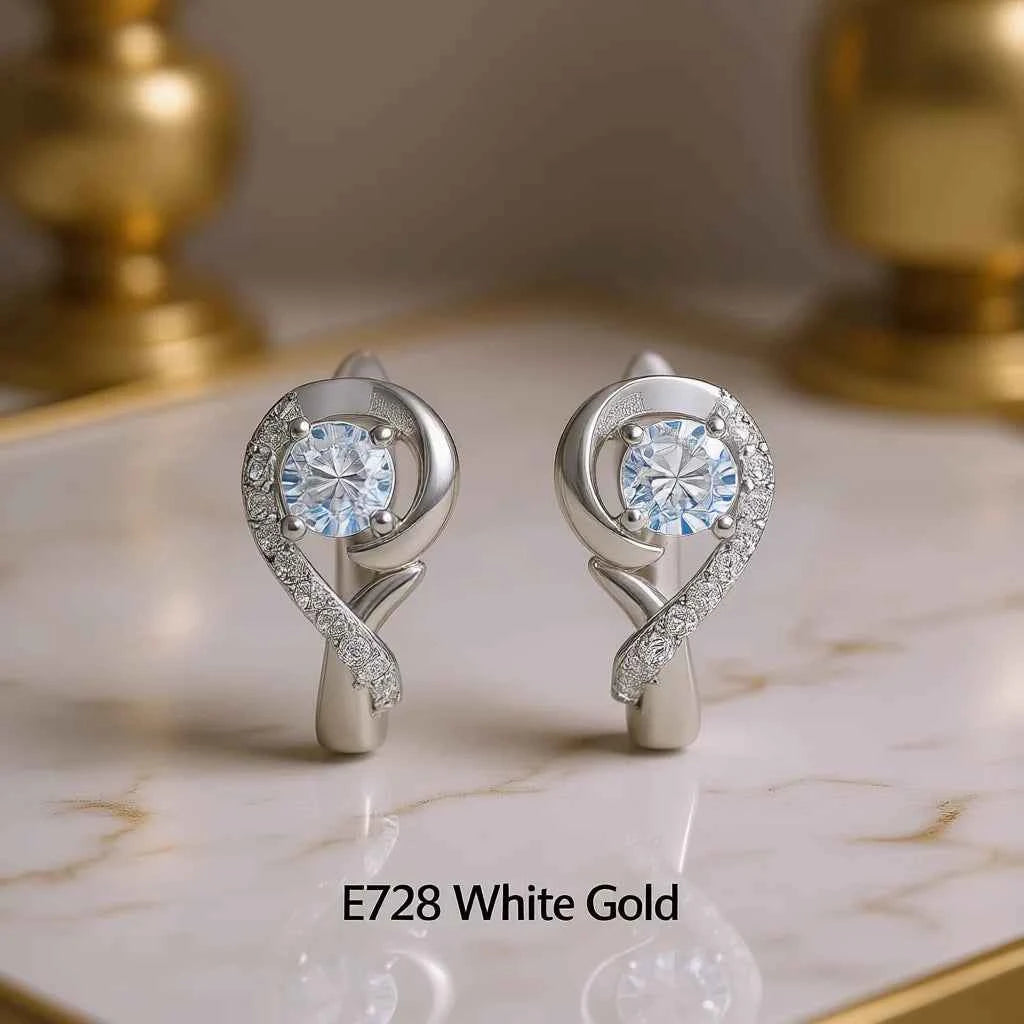 E728 White Gold Diamond Earrings Round Brilliant Cut Natural Diamonds Women's Wedding Classic Style