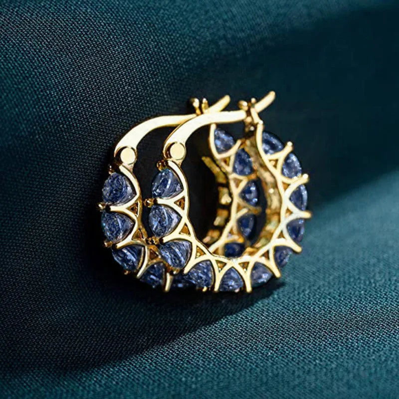 Crystal Hoop Earrings - Geometric 18K Gold Filled Design