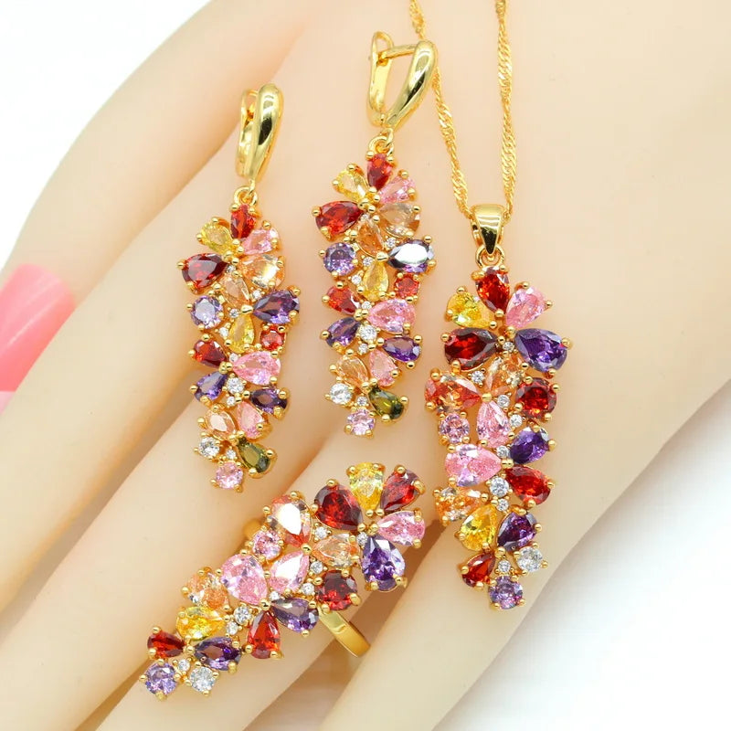 Luxury Multi Color Zirconia Wedding Jewelry Set