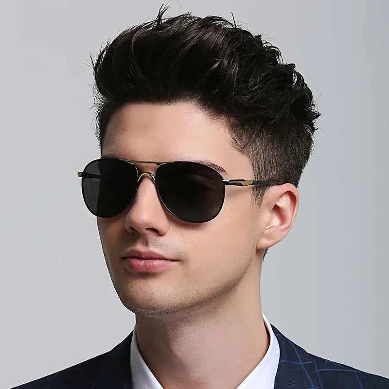 Polarized pilot sunglasses - vintage style with black alloy frame