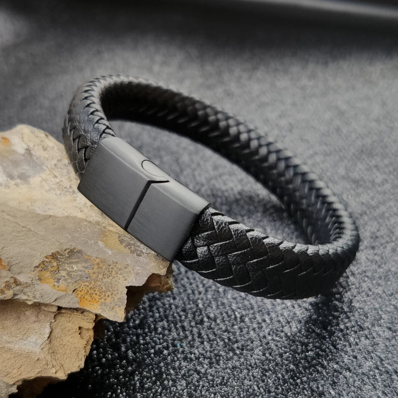 Premium Braided Leather Bracelet with Magnetic Clasp
