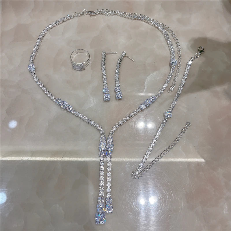 Elegant Crystal Tassel Wedding Jewelry Set - Silver & Gold