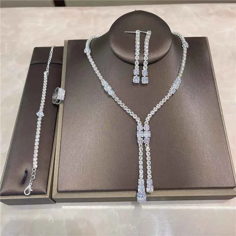Elegant Crystal Tassel Wedding Jewelry Set - Silver & Gold