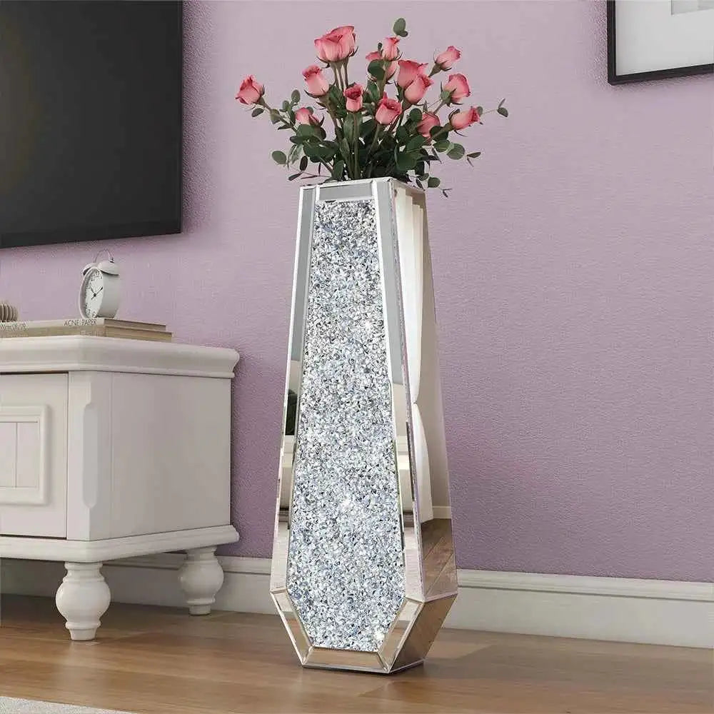 Luxury floor vase - Tall mirrored glass display with elegant silver finish