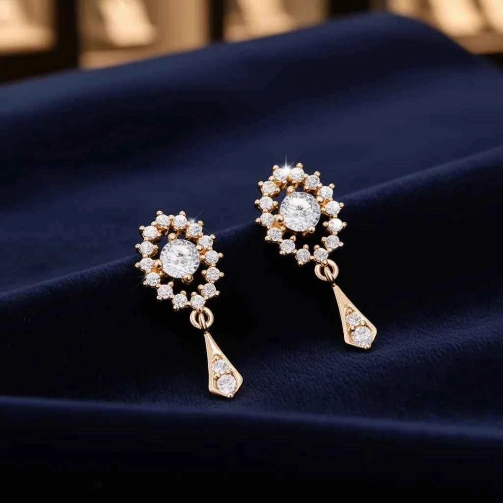 E2159 White Gold Flower Drop Earrings Crystal Rhinestone Claw Setting Classic Women's Wedding Jewelry