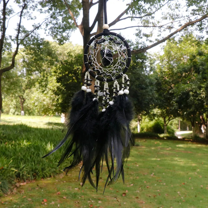 Handmade Mini Dream Catcher - Boho Wall Hanging with Colorful Feathers & Crystal Stones for Home Decor - Tulique