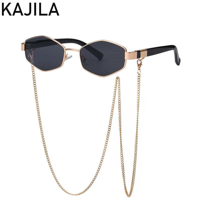 Luxury Hexagon Sunglasses with Chain - Designer Shades